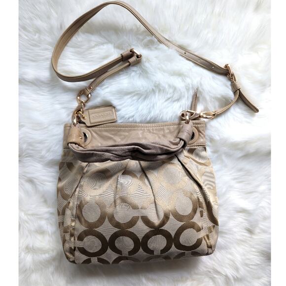 COACH Signature Logo 2 Way Shoulder Bag Tan Purse - Picture 1 of 9